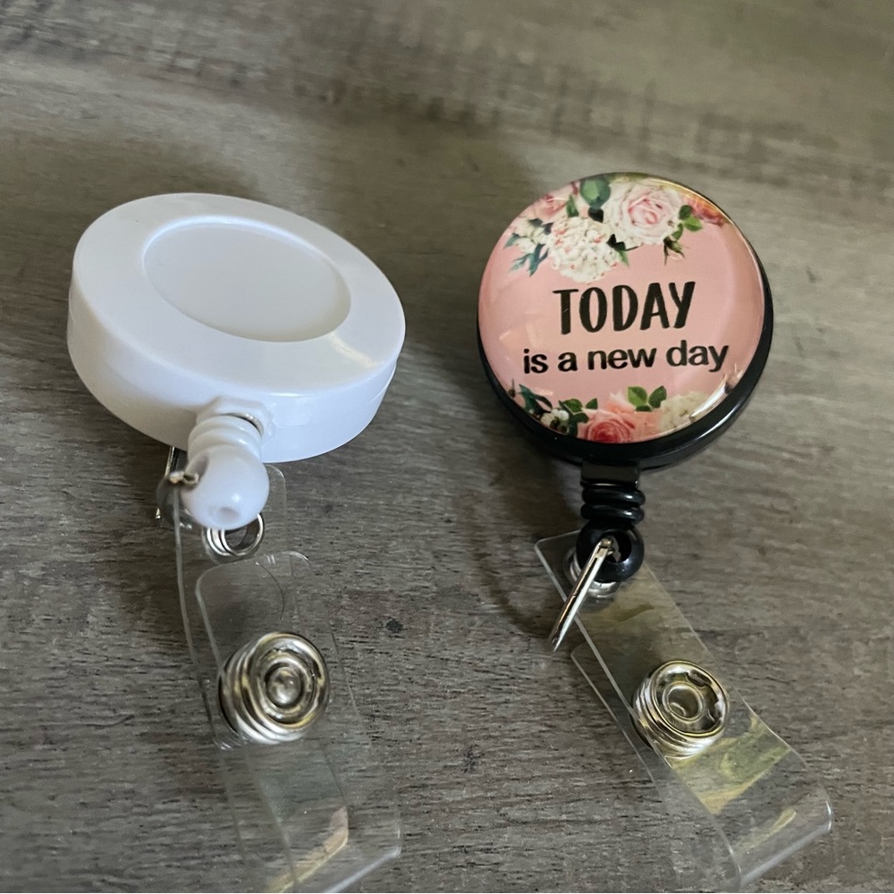 Retractable Floral Badge Reel with Inspirational Quote